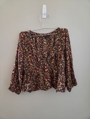 Volcom Black Floral V-Neck Blouse
